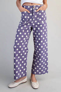 Ee:Some - Polka Dot Printed High Waisted Pants