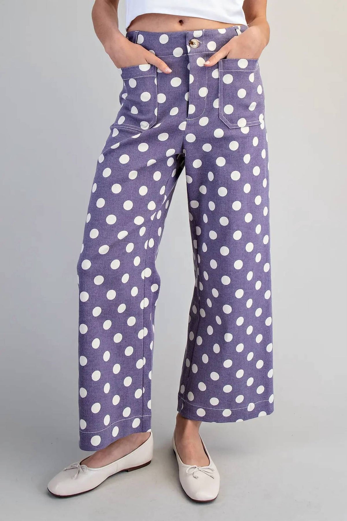 Ee:Some - Polka Dot Printed High Waisted Pants