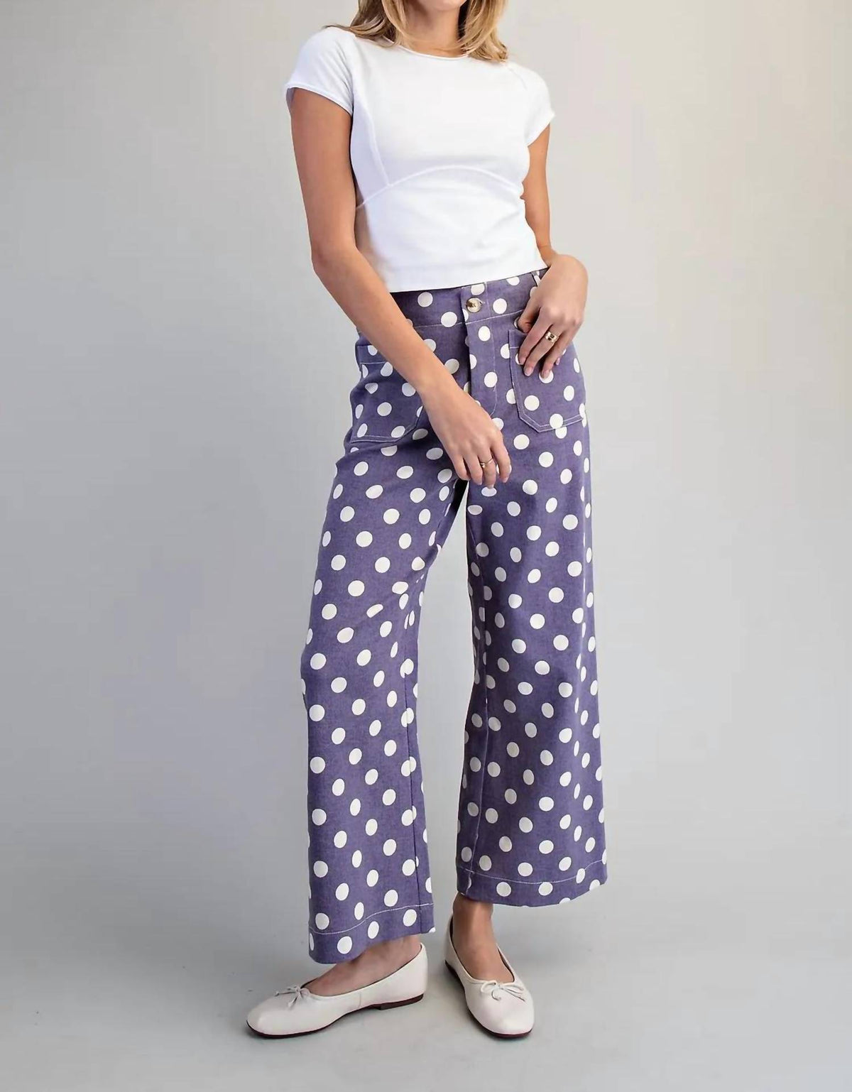 Ee:Some - Polka Dot Printed High Waisted Pants