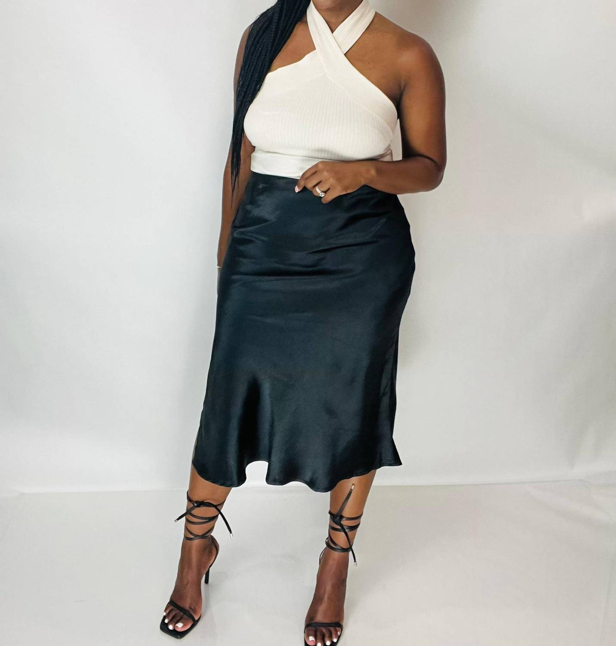 Ee:Some - Skylar Satin Midi Skirt