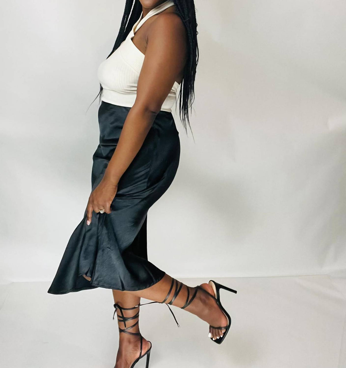 Ee:Some - Skylar Satin Midi Skirt