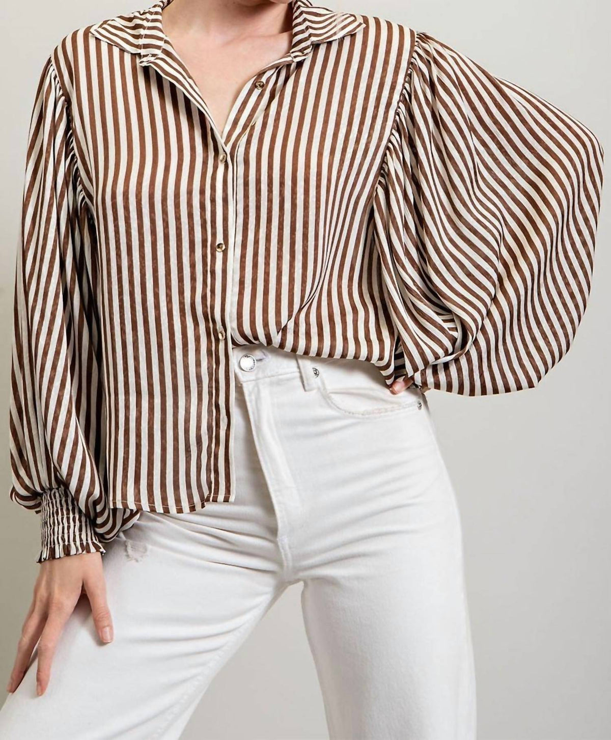 Ee:Some - Stripe Bubble Sleeve Blouse