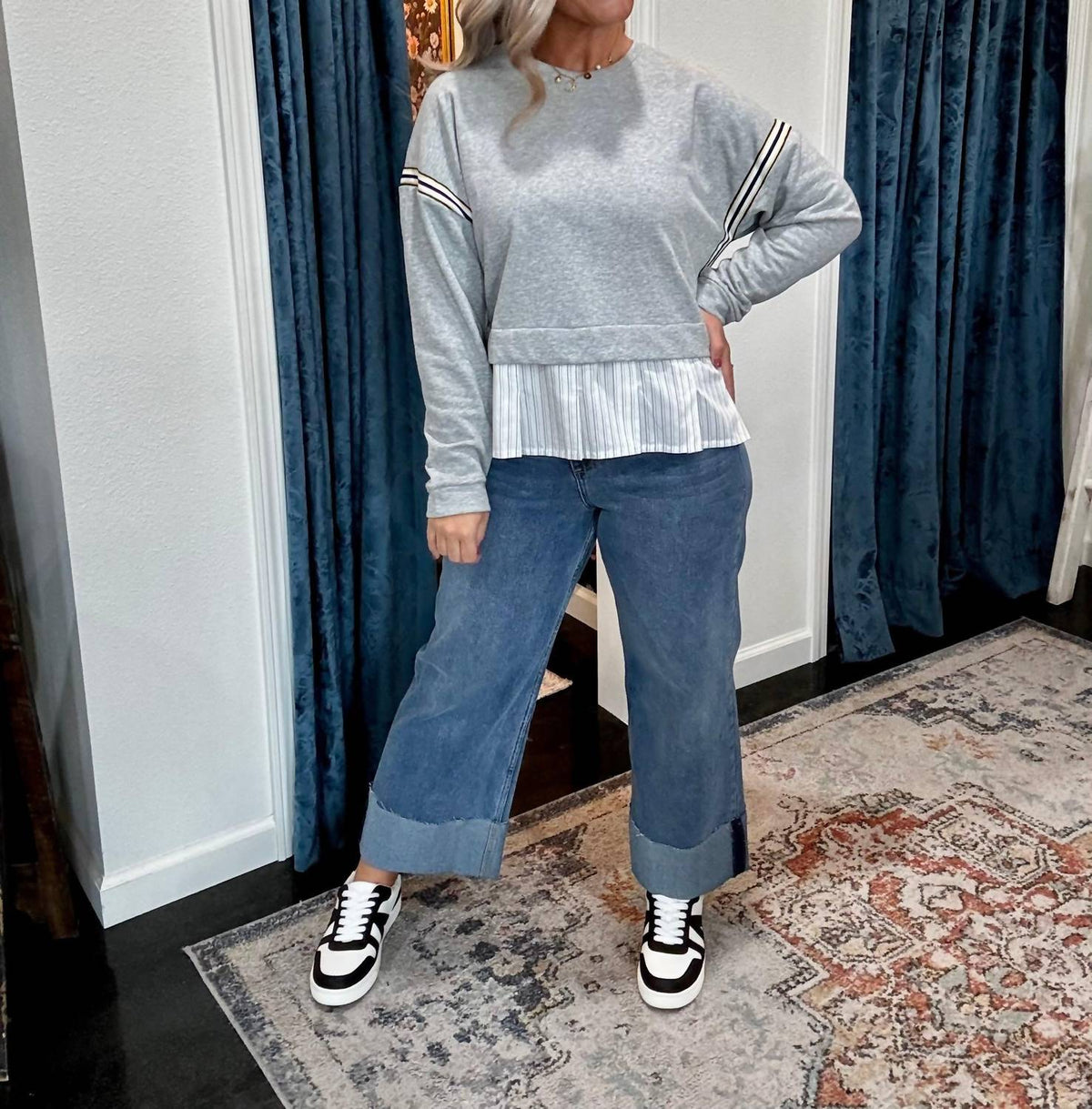 Ee:Some - Striped Pullover Layered Top