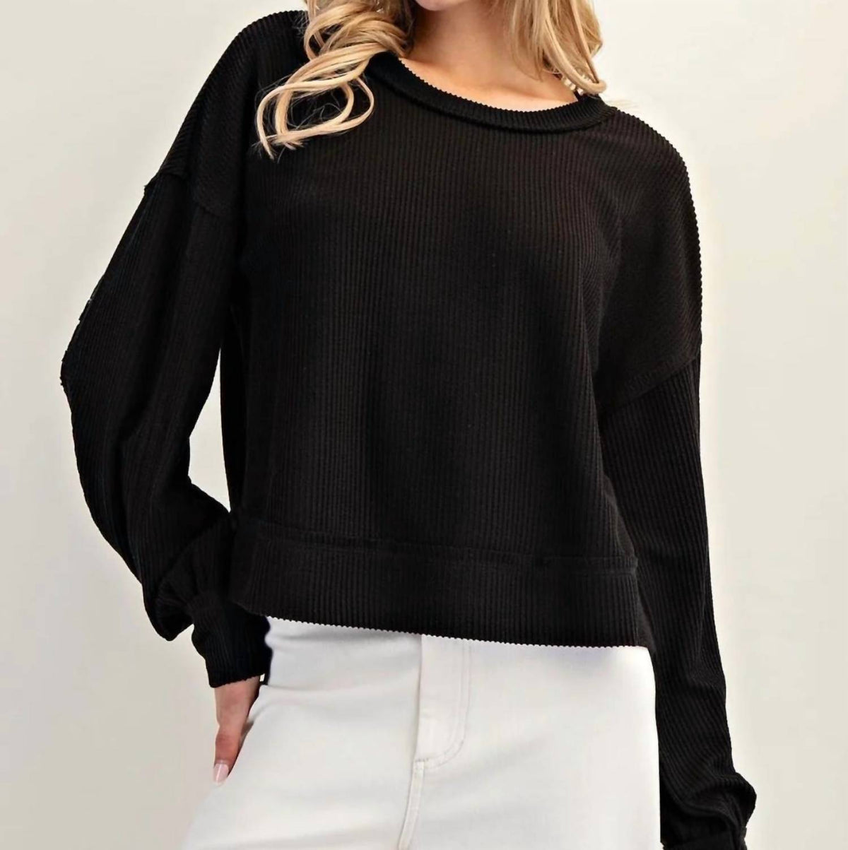 Ee:Some - Women's Textured Balloon Sleeve Top