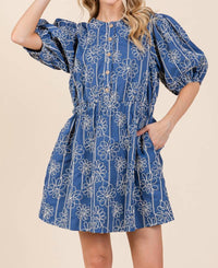 Geegee X Lovelo - Floral Embroidered Half Button-up Mini Dress