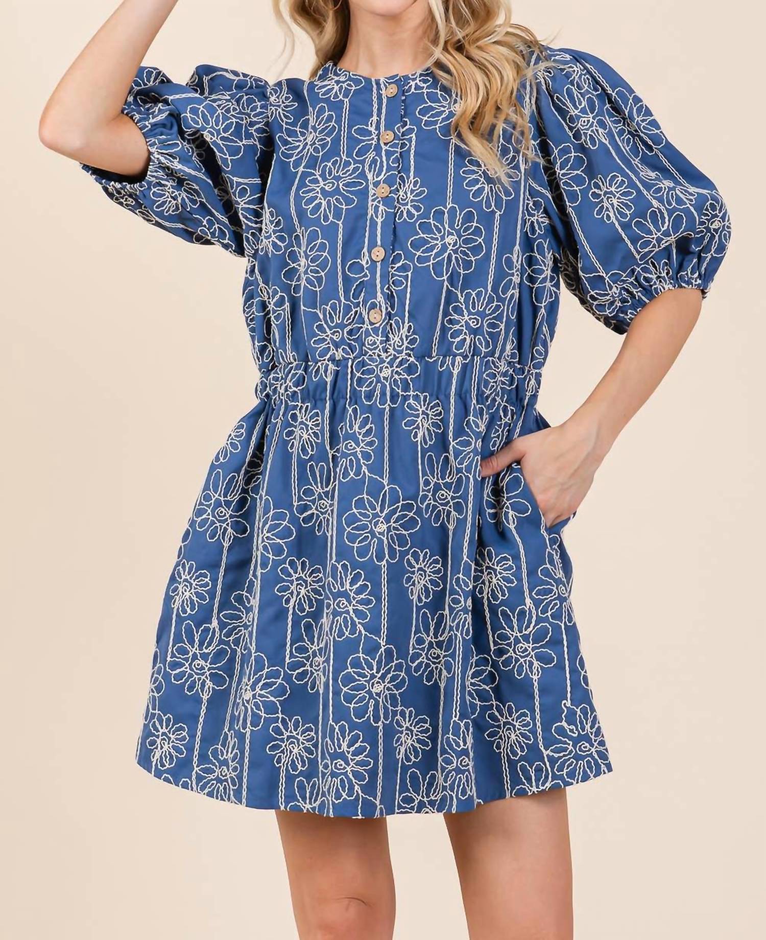 Geegee X Lovelo - Floral Embroidered Half Button-up Mini Dress