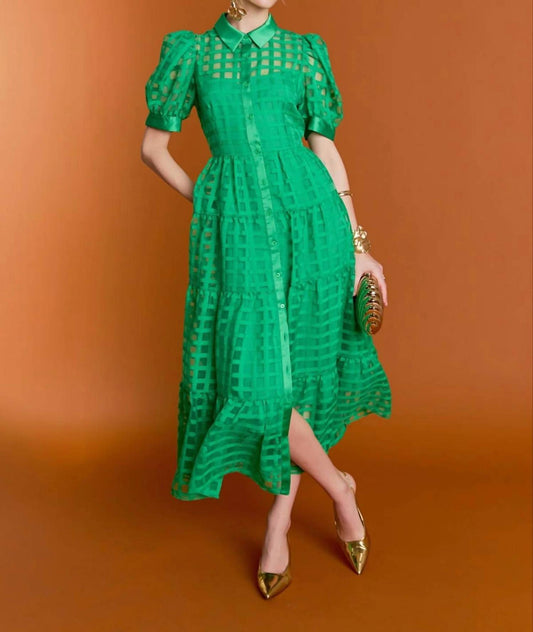 English Factory - Gridded Organza Tiered Button-up Maxi Dress