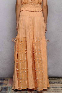 POL Boho Ruffle Contrast Shell Trim Wide Leg Pants in coral - women's pants - alternate view