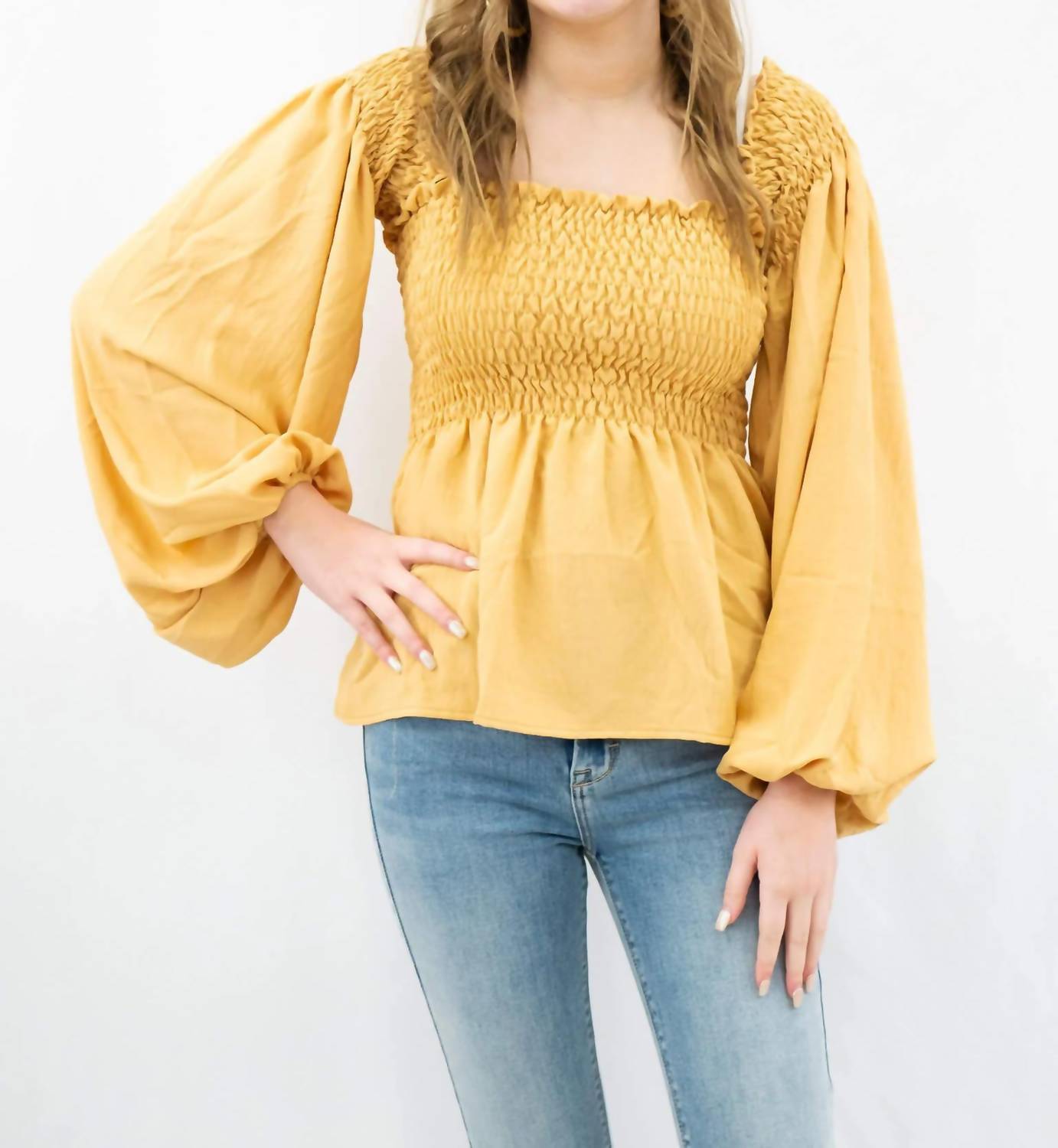 Bibi - Long Sleeve Smocked Top