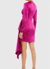 Mac Duggal - Asymmetrical Draped Long Sleeve Mini Dress