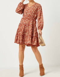 Hayden La - Smocked Waist Ruffle Tiered V-neck Dress