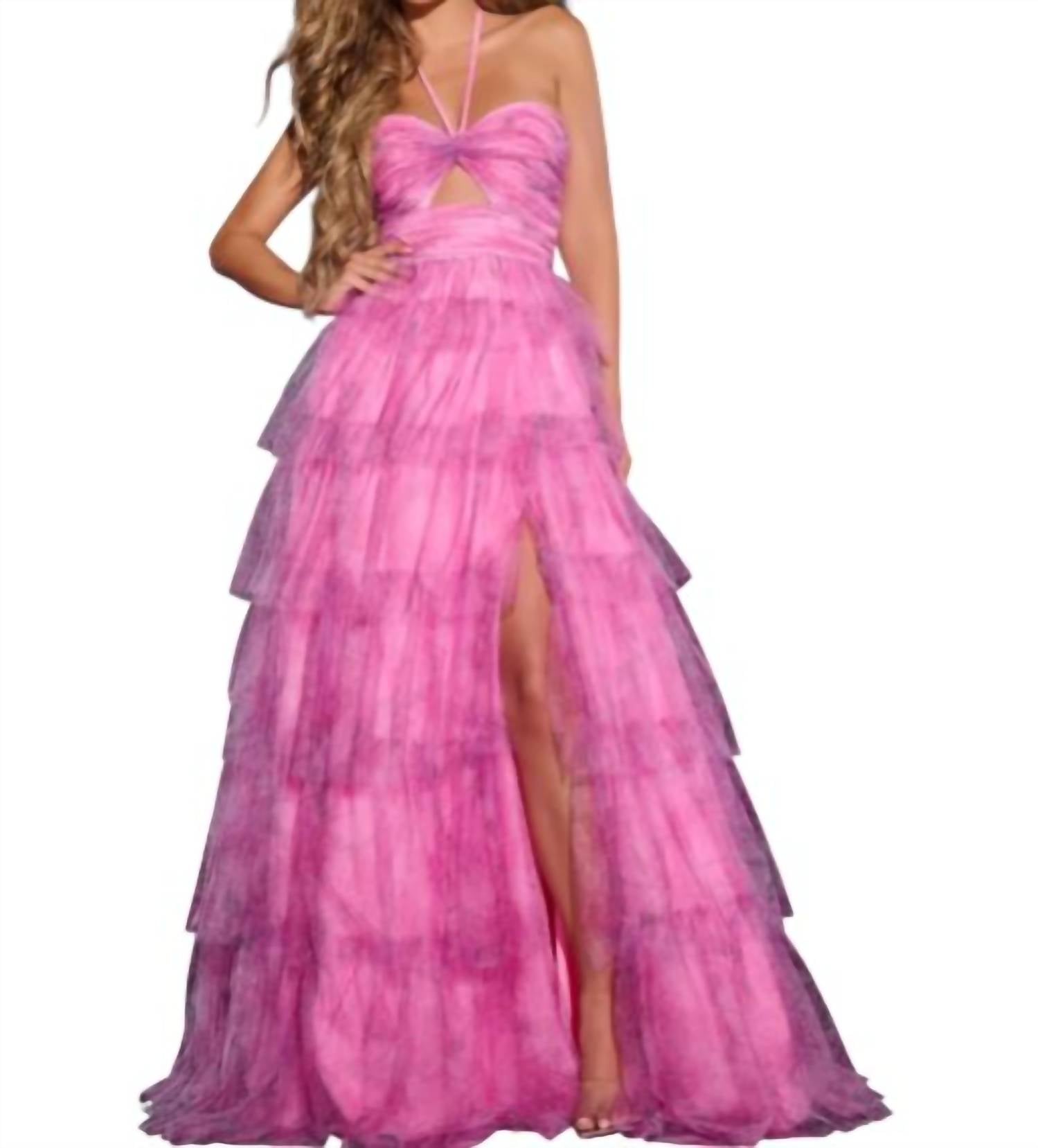 Jovani - Halter Neck Cut Out Gown