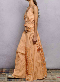 POL Boho Ruffle Contrast Shell Trim Wide Leg Pants in coral - women's pants - view 6