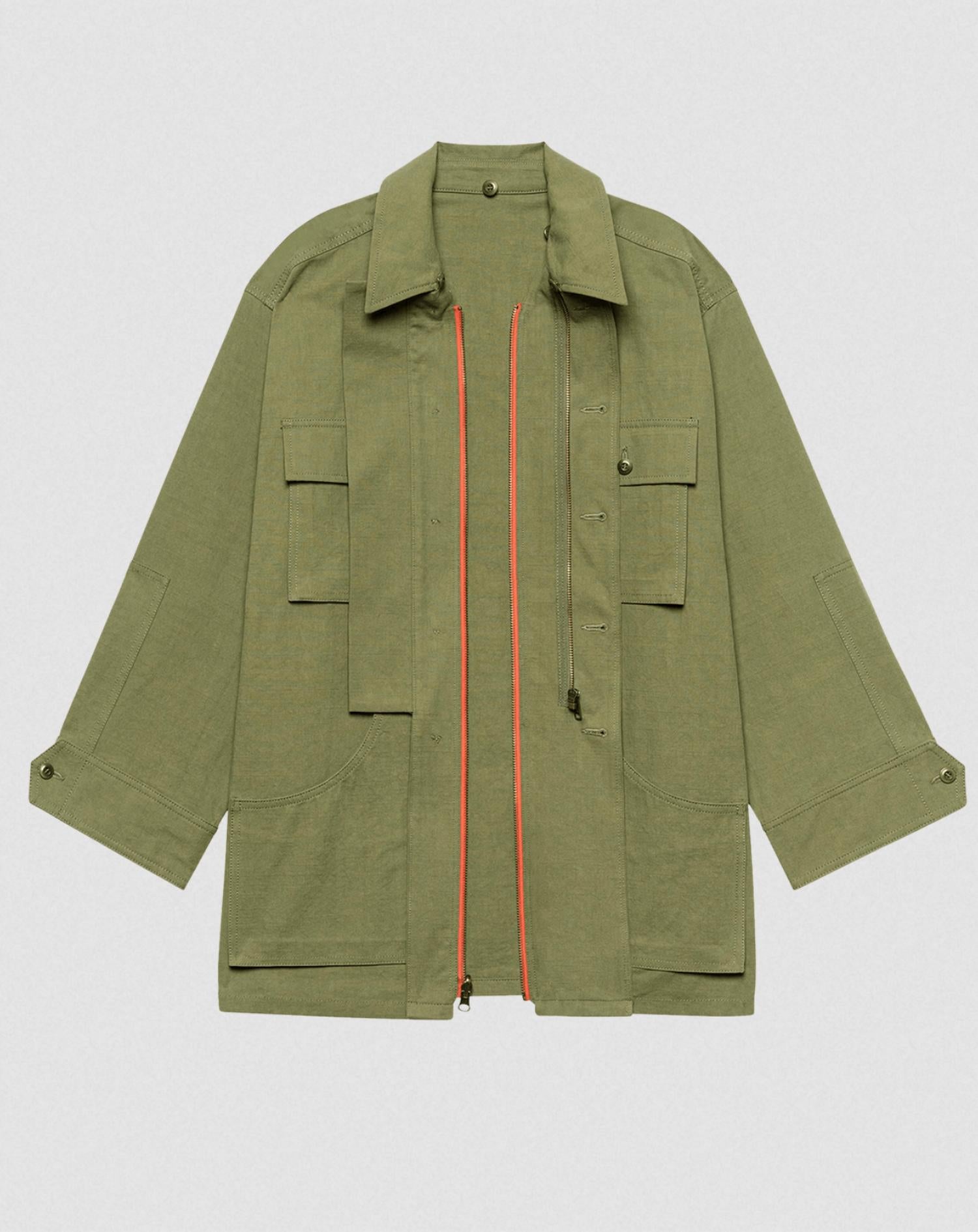 THE GREAT. Reversible Quilted Liner Parka Jacket in army hot orange - women's jacket - view 5