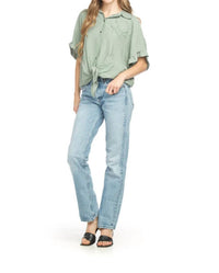 Papillon - Short Sleeve Tie Top With Floral Detail