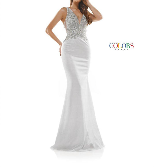 Colors Dress - Sleeveless V-neck Embellished Long Dress