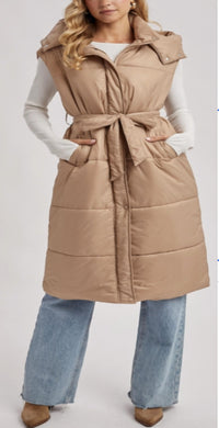 Bluivy - Long Line Belt Puffer Hooded Vest