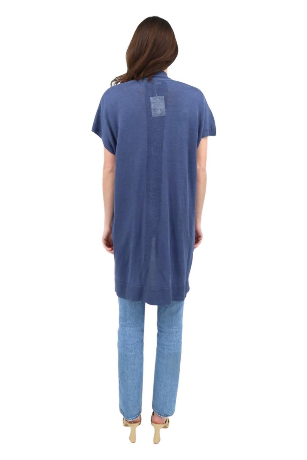 Kinross Long Sleeveless Cardigan in indigo - women's cardigan - alternate view