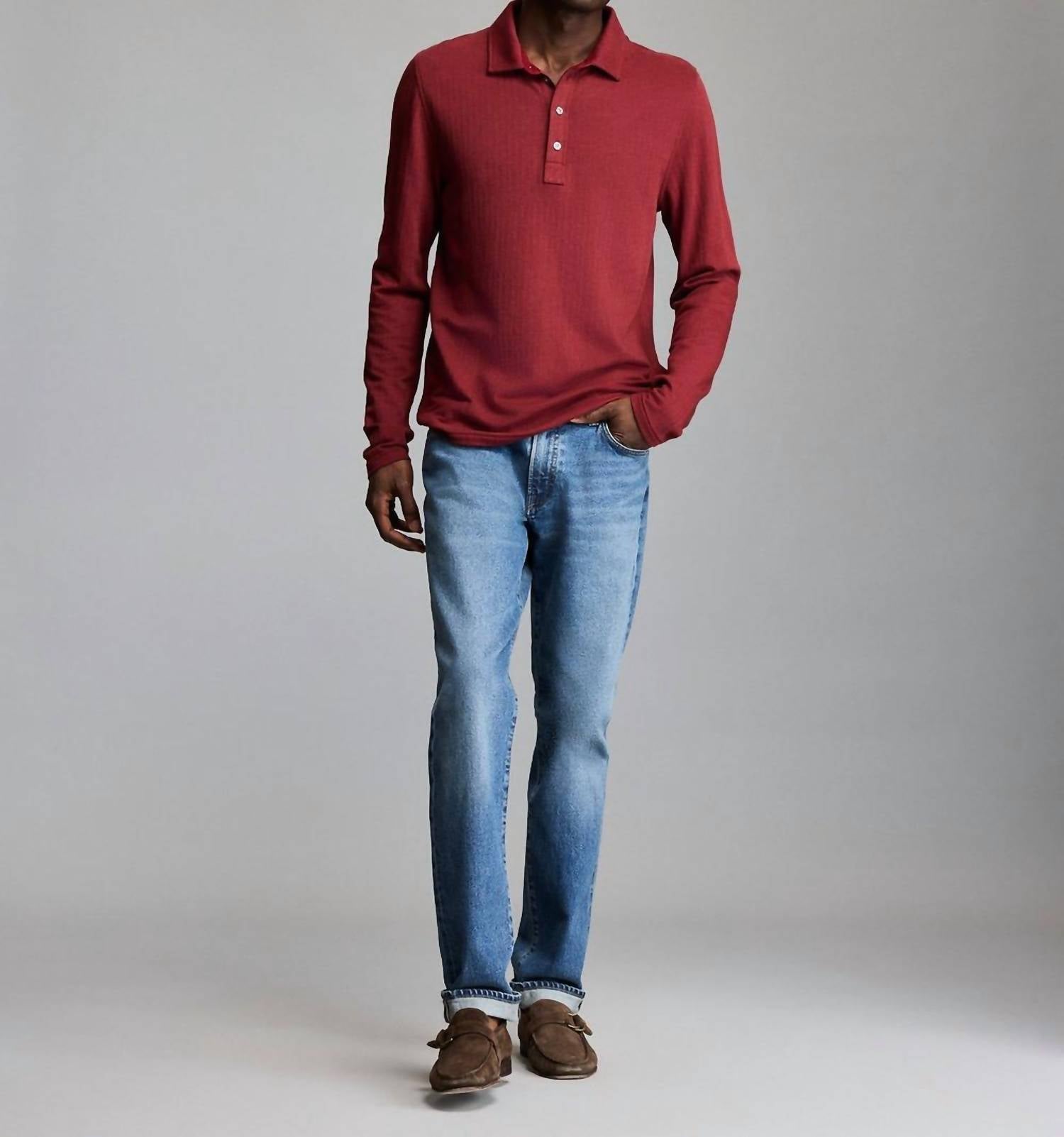 Billy Reid - Long-sleeve Herringbone Polo