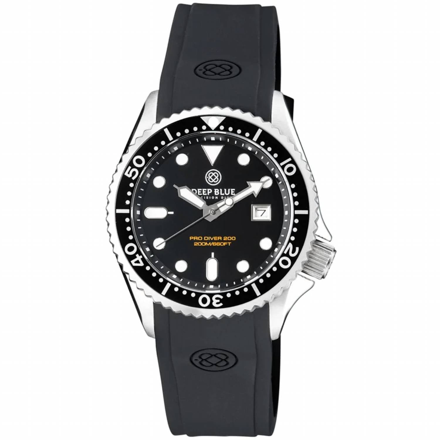 Deep Blue Dive Watches - Men's 41mm Pro Sea Diver 200 Quartz Silicone Strap Watch