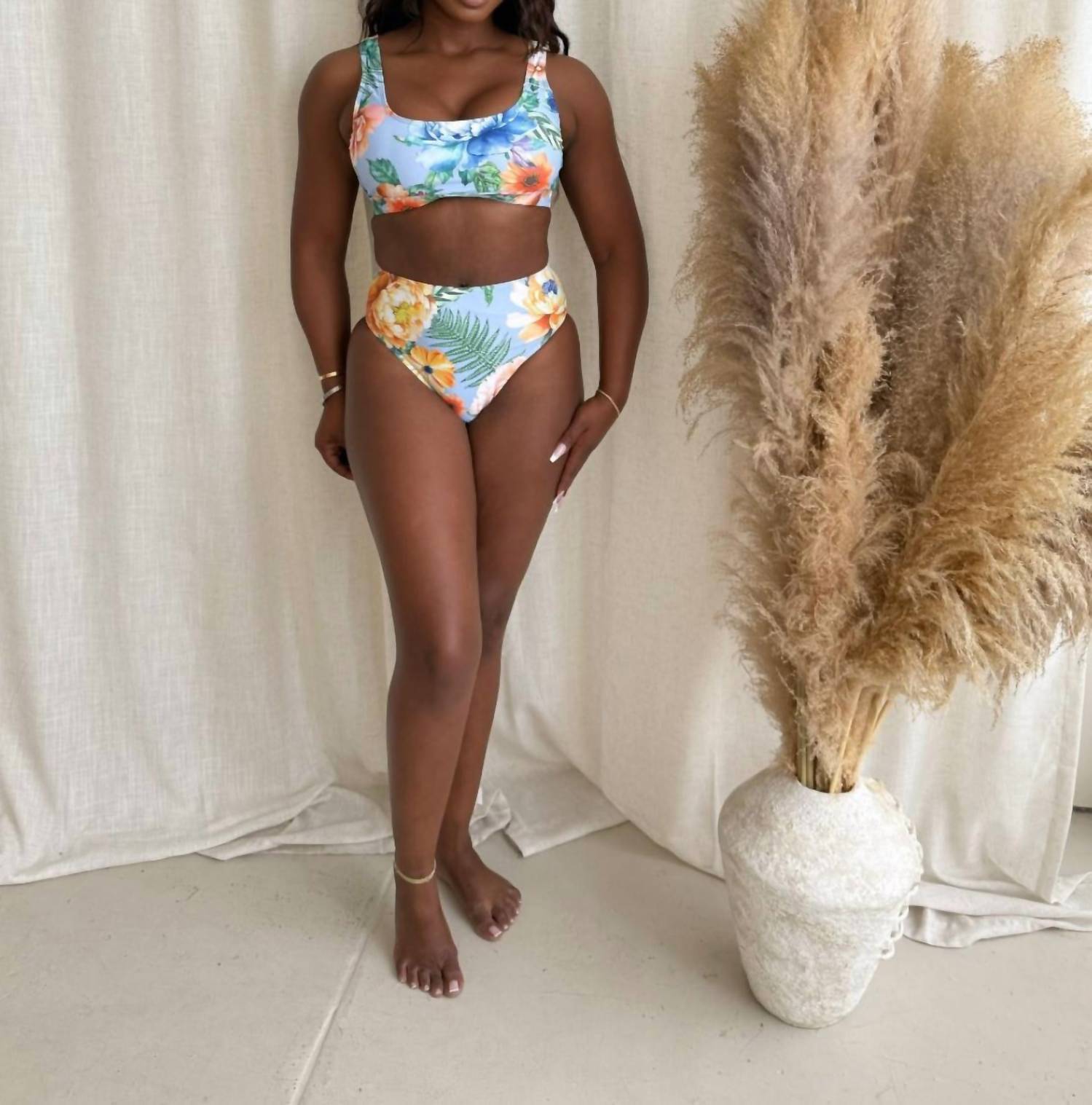 TFY Collection Tropical Summer Two Piece Swim Set in blue - women's swimwear