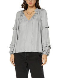 Split Neck Long Sleeve Top