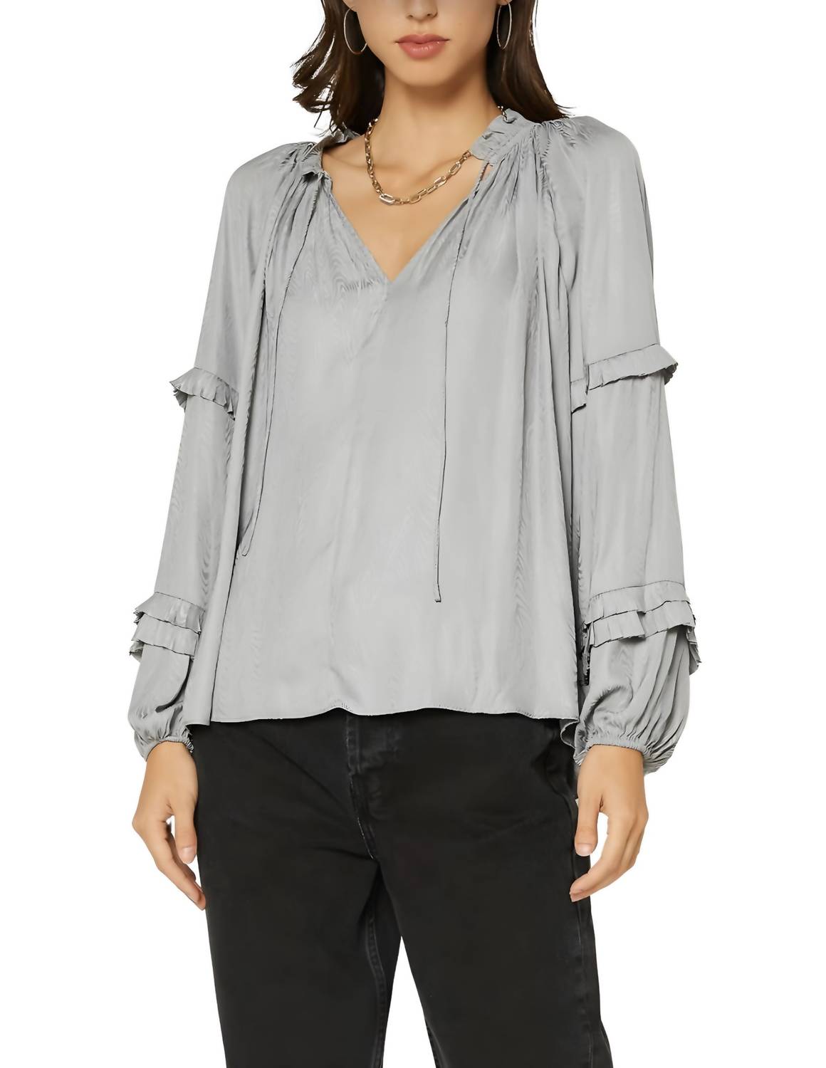 Split Neck Long Sleeve Top