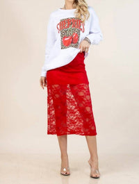 Nylon Apparel Camila Floral Lace Skirt in red - women's skirt - alternate view