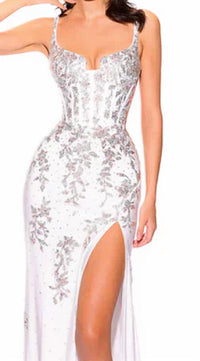 AMARRA Starlight Embellished Corset Gown in ivory - women's dress - detail view