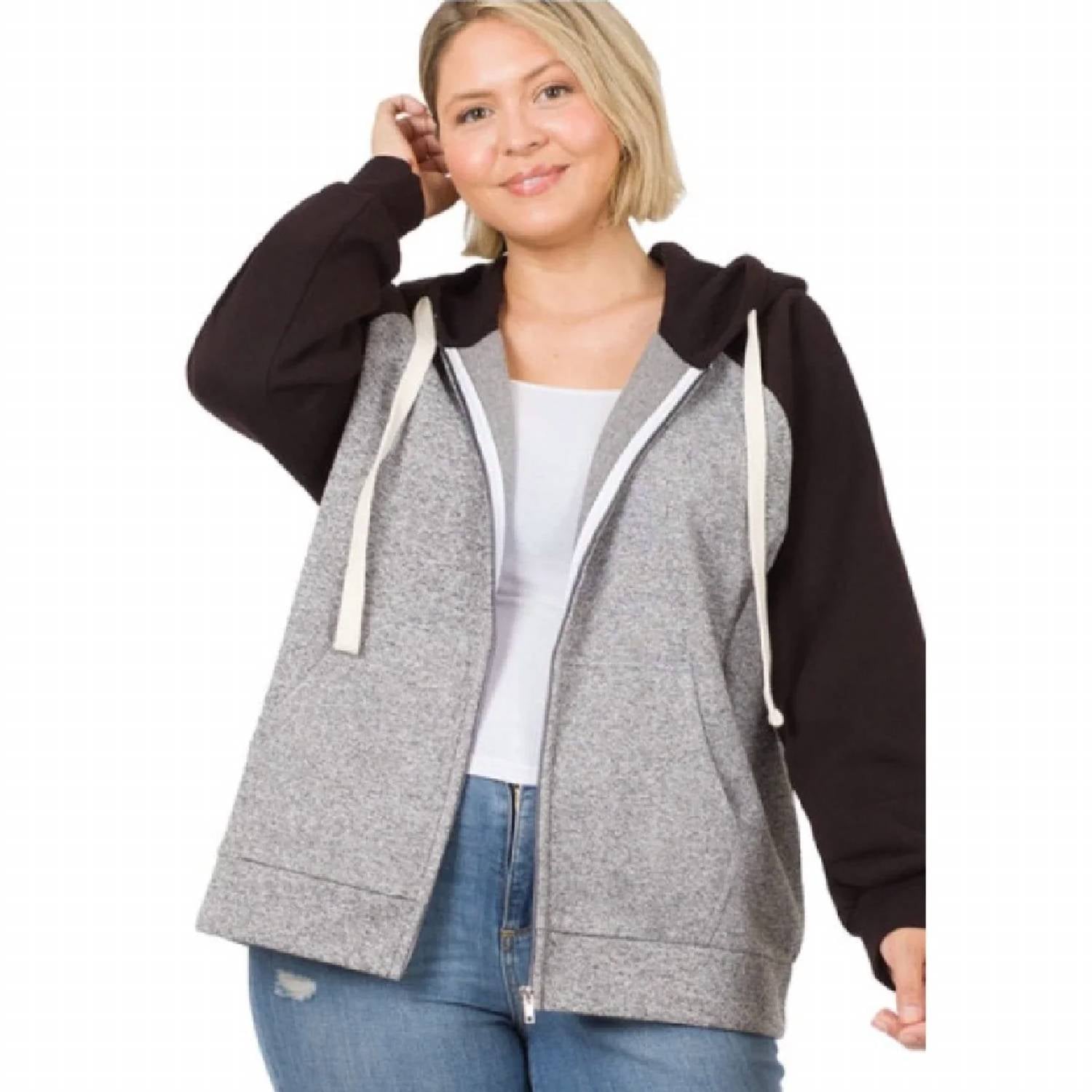 Zenana - Raglan Full-zip Hoodie - Plus