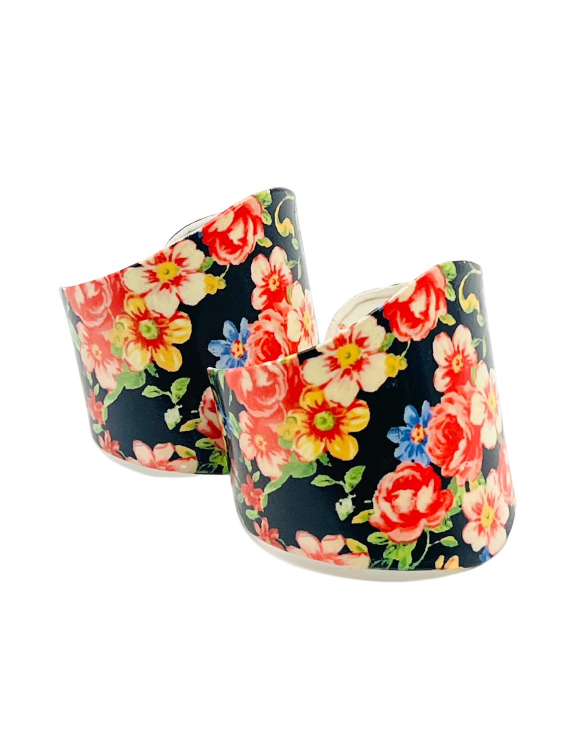 Jewelit Women's Floral Cuff Bracelet in black - women's jewelry - detail view