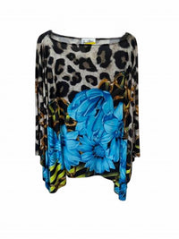Joseph Ribkoff Women Floral-Animal Print Poncho in turquoise black beige - women's sweater