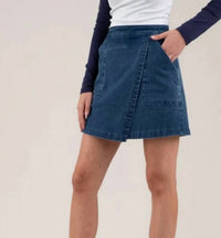 Blu Pepper High Waist Wrap Mini Skirt in denim - women's skirt - detail view