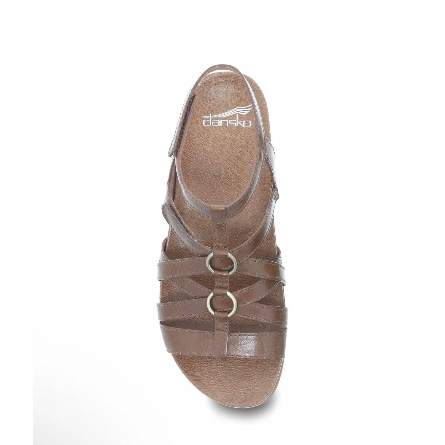 dansko Women's Jolene Glazed Kid Leather Sandal in tan - women's sandal - detail view