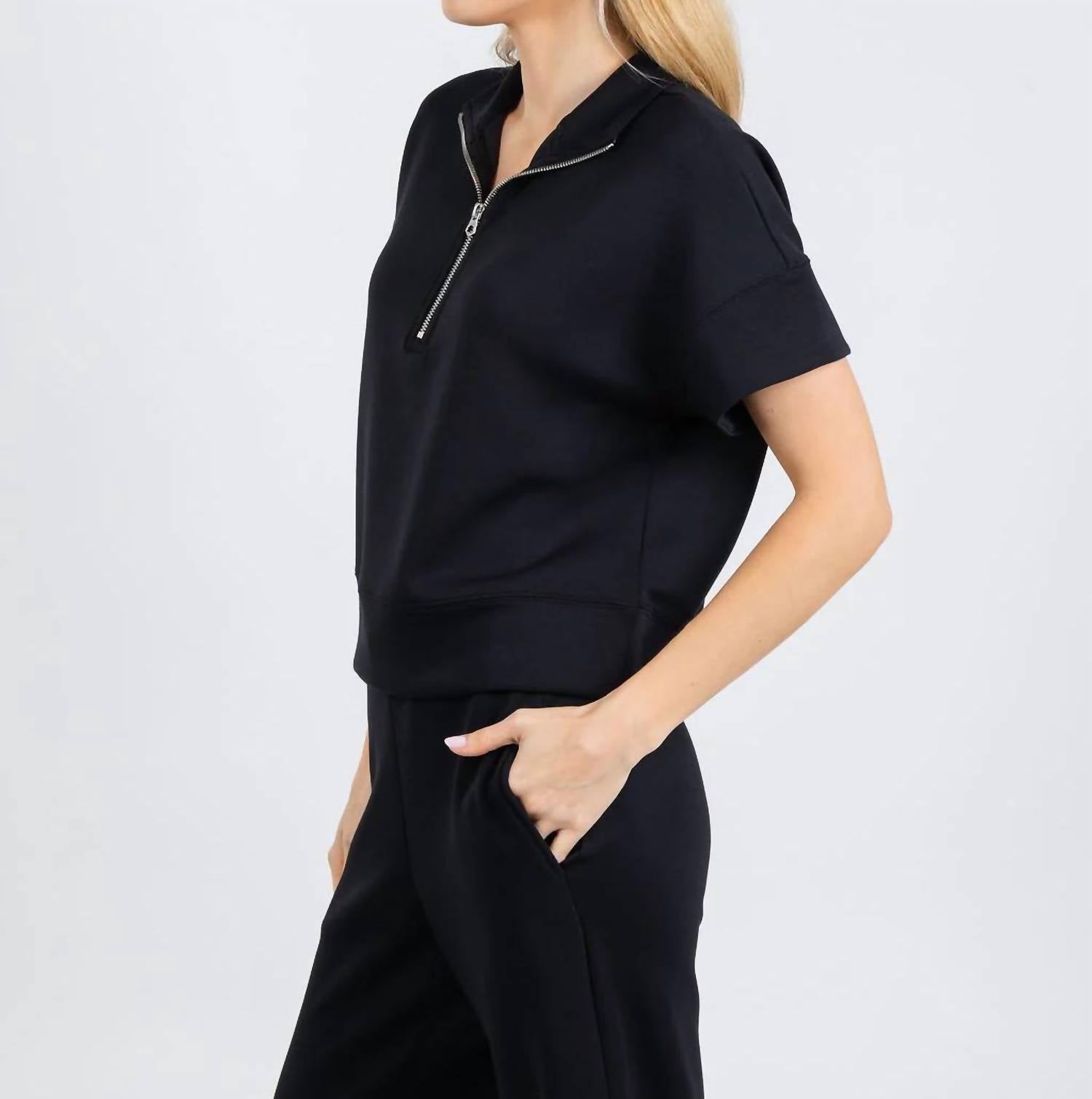 Elliott Lauren - Comfort Zone Quarter Zip Short Sleeve Sweater