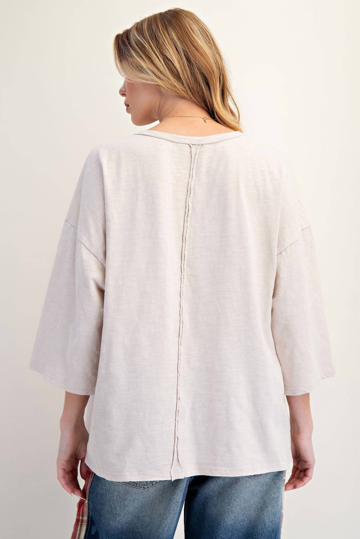 Easel - Patchwork Mineral Washed Cotton Slub Knit Top