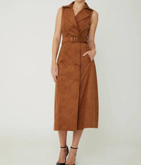 js71 Mae Ultra Suede Long Dress in cognac - women's dress