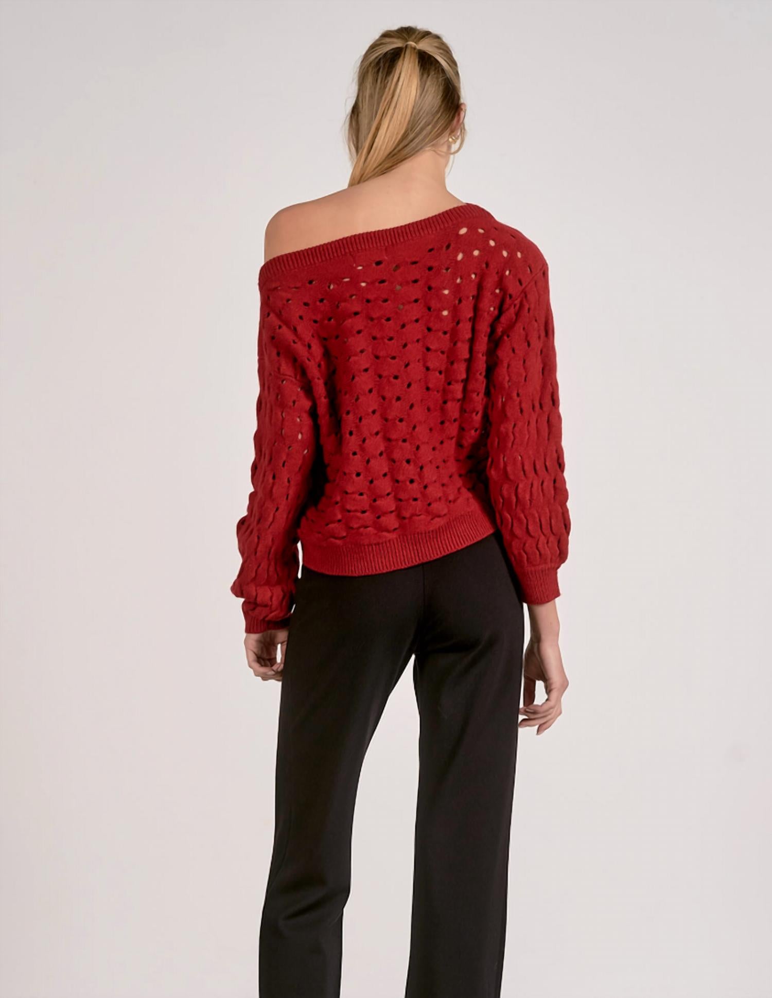 Elan - Wide Neck Open Knit Crochet Sweater