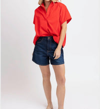 Karlie Poplin V-neck Top in red - women's blouse