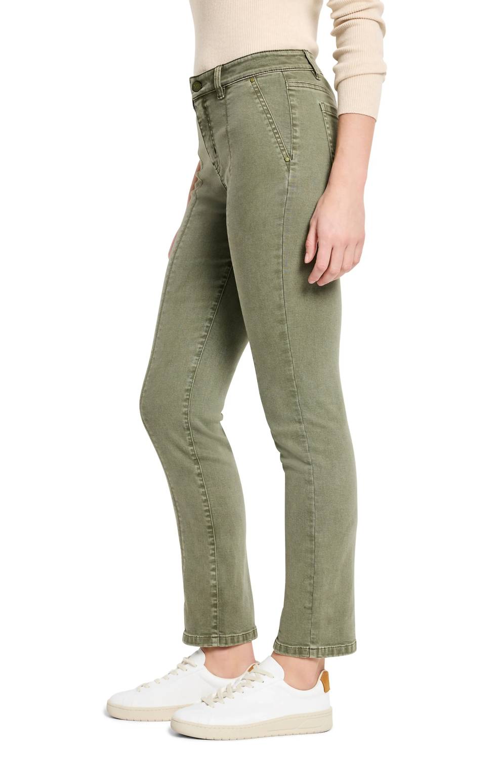 Nic + Zoe Daytrip Straight Carpenter Jeans in olivewood - women's jeans - detail view