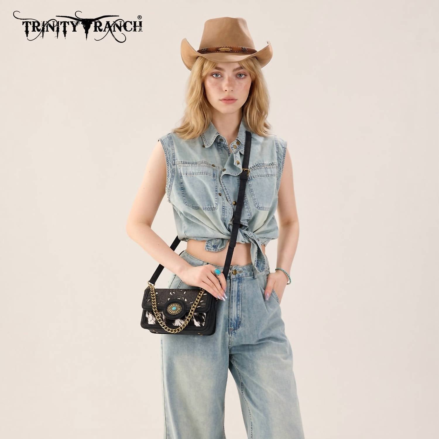 Trinity Ranch - Cowhide Floral Cutout Crossbody Bag
