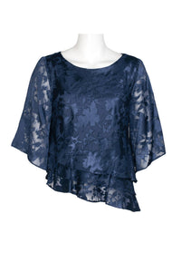 Alex Evenings - Women's Boat Neck Multi Print Asymmetrical Chiffon Top