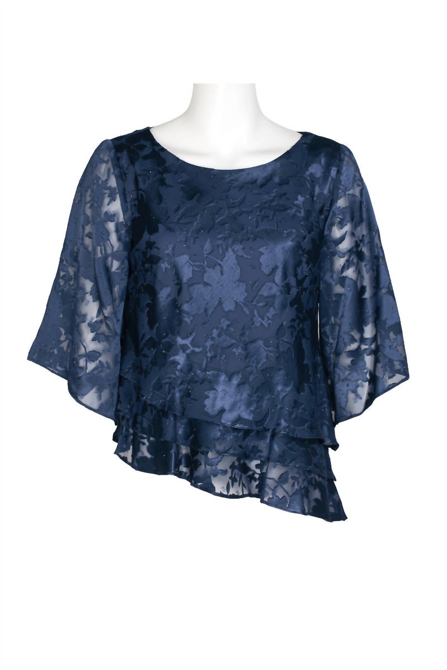 Alex Evenings - Women's Boat Neck Multi Print Asymmetrical Chiffon Top