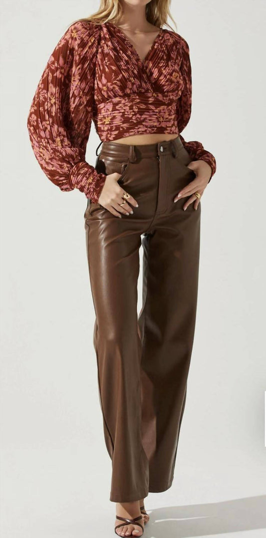 Astr - Pernille Pleated Floral Puff Sleeve Top