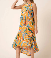 Mittoshop - Leaf Print Mock Neck Midi Dress
