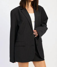 Emory Park Pin Stripe Oversized Blazer in black - women's jacket - detail view