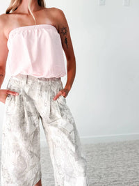 Davi & Dani - Woodland Print Pleated Crop Jeans