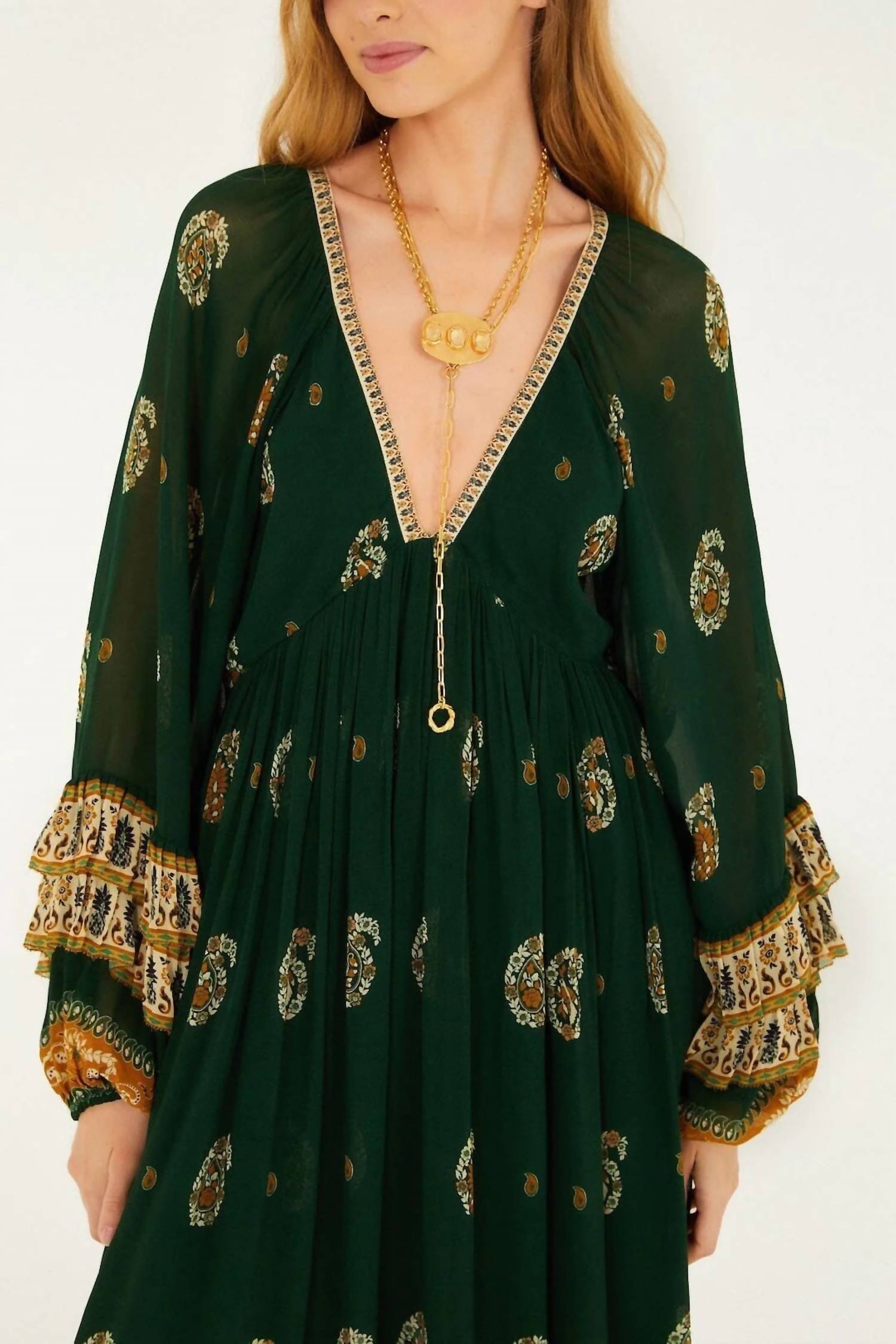 FARM RIO Ayla Maxi Dress in green - women's dress - detail view