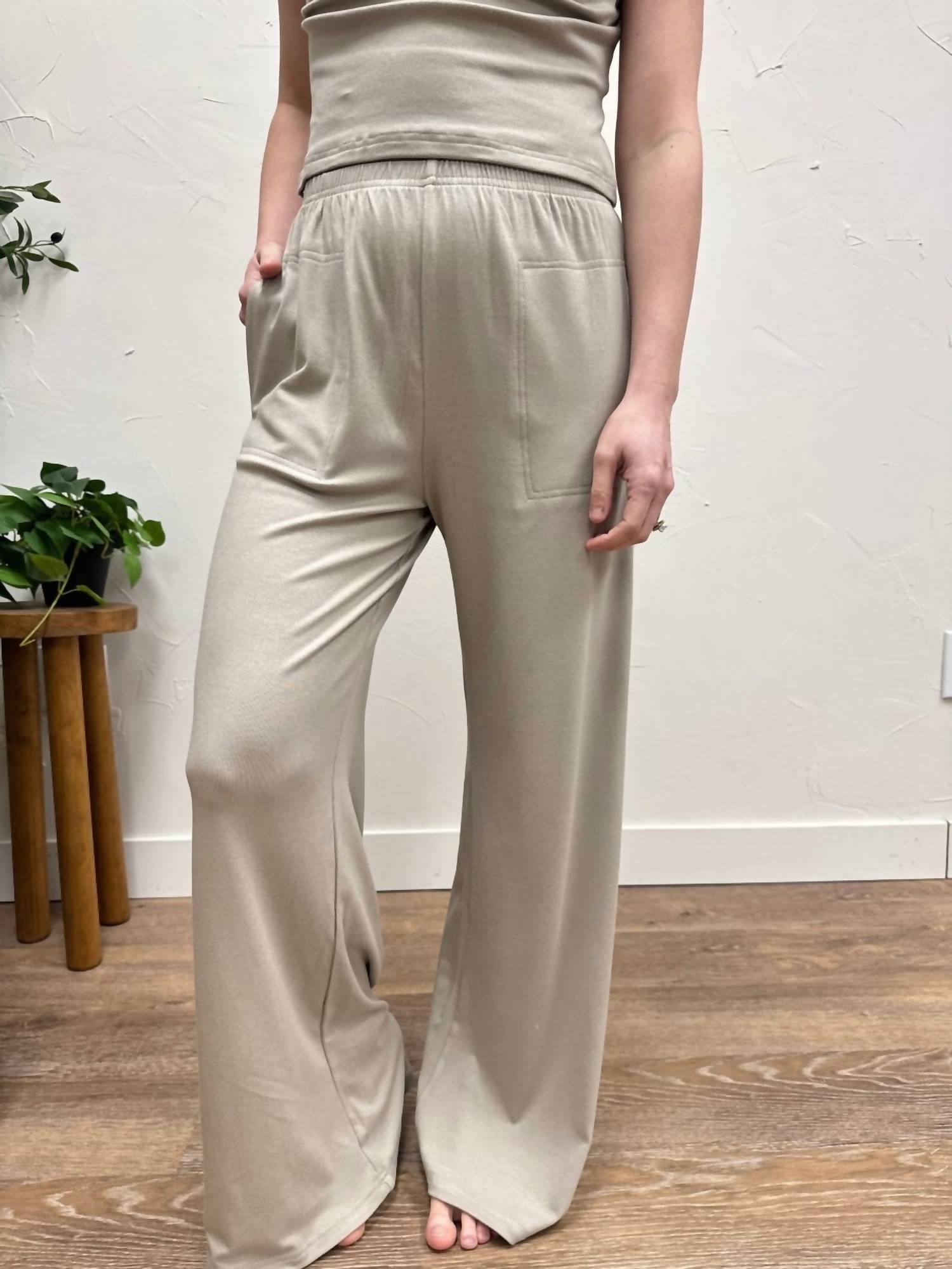 By Together Elastic Waist Wide Leg Pants in taupe - women's pants