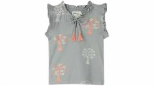 Poppet & Fox - Girl's Jersey Embroidered Ruffle Collar & Cap Sleeve Girls Top